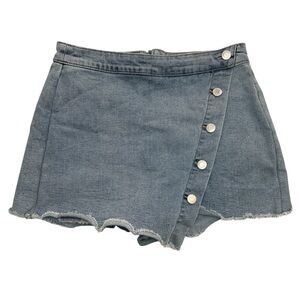 SO Y2K Mini Denim Skort with Frayed Hem and Side Buttons size 7